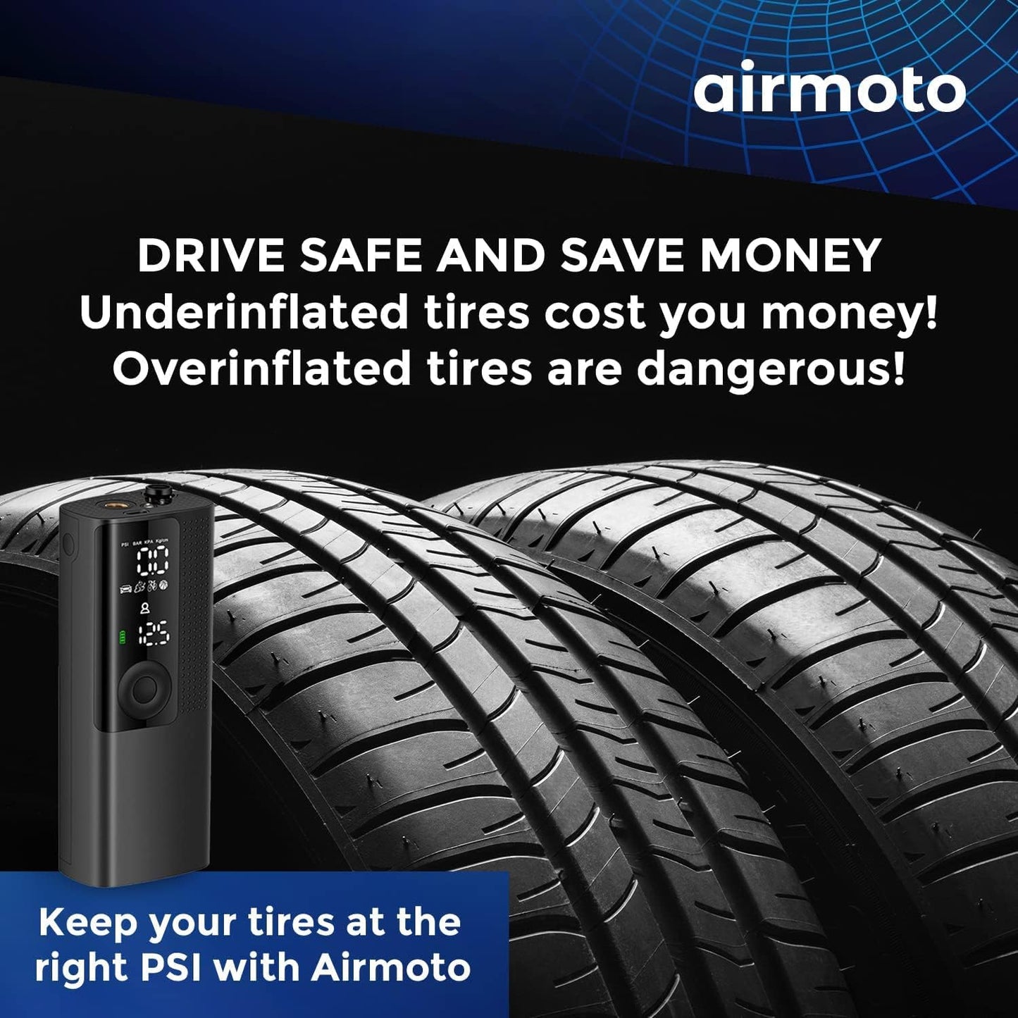 Airmoto Portable Tire Inflator - Air Pump for Car Tires