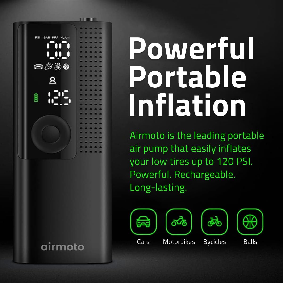 Airmoto Portable Tire Inflator - Air Pump for Car Tires